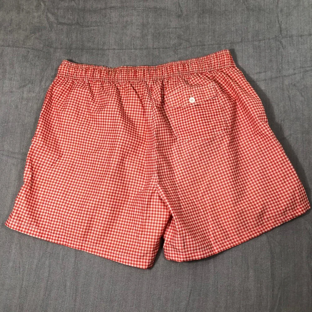 Kanu Surf Swim Trunks Mens XXL Red Gingham Checkered Board Shorts Mesh Lining